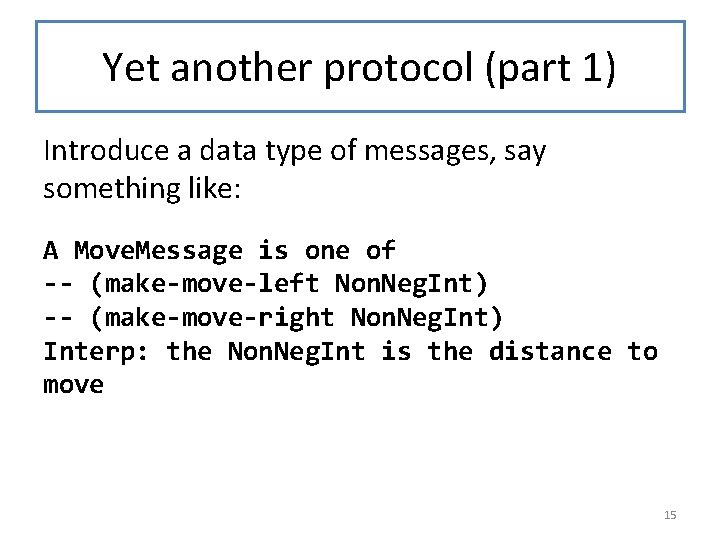 Yet another protocol (part 1) Introduce a data type of messages, say something like: