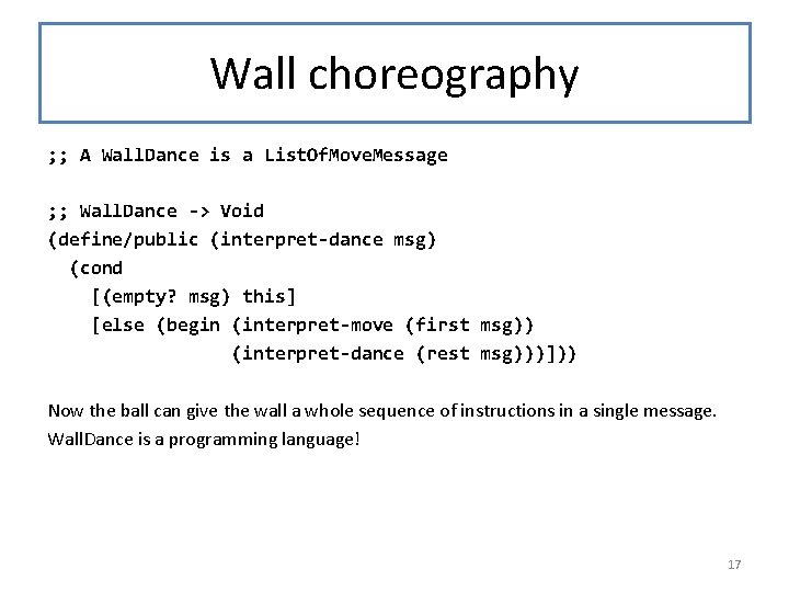 Wall choreography ; ; A Wall. Dance is a List. Of. Move. Message ; Wall choreography ; ; A Wall. Dance is a List. Of. Move. Message ;