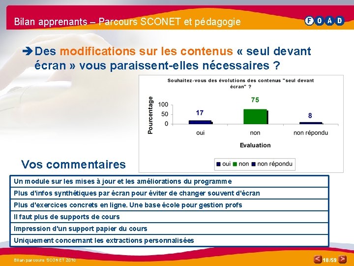 Bilan apprenants – Parcours SCONET et pédagogie è Des modifications sur les contenus «