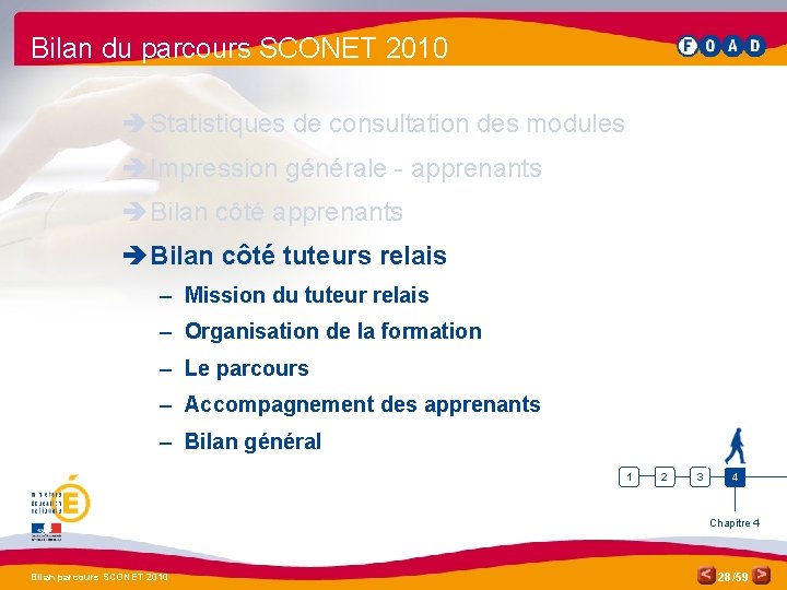 Bilan du parcours SCONET 2010 è Statistiques de consultation des modules è Impression générale