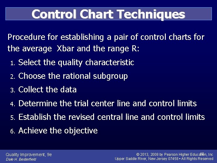 Control Chart Techniques Procedure for establishing a pair of control charts for the average