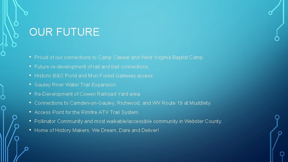 OUR FUTURE • • • Proud of our connections to Camp Caesar and West