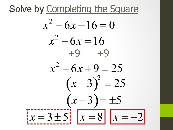 Solve by Completing the Square +9 +9 