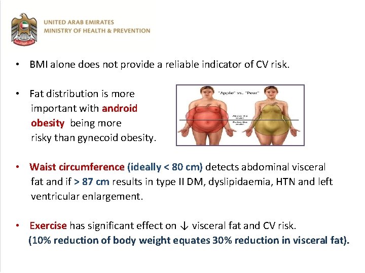  • BMI alone does not provide a reliable indicator of CV risk. •