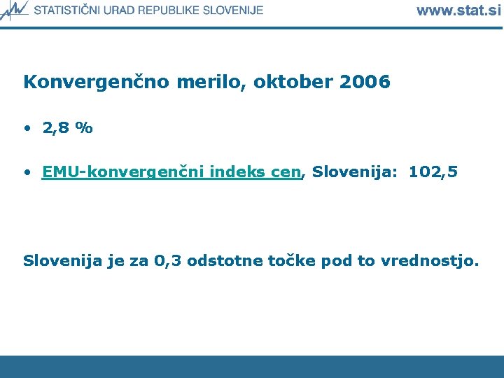 Konvergenčno merilo, oktober 2006 • 2, 8 % • EMU-konvergenčni indeks cen, Slovenija: 102,