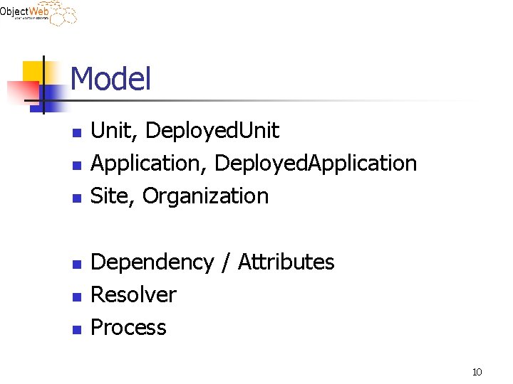 Model n n n Unit, Deployed. Unit Application, Deployed. Application Site, Organization Dependency /
