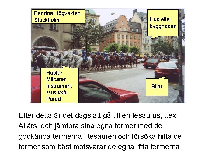 Beridna Högvakten Stockholm Hästar Militärer Instrument Musikkår Parad Hus eller byggnader Bilar Efter detta