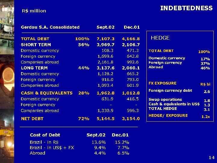 R$ million INDEBTEDNESS HEDGE 14 