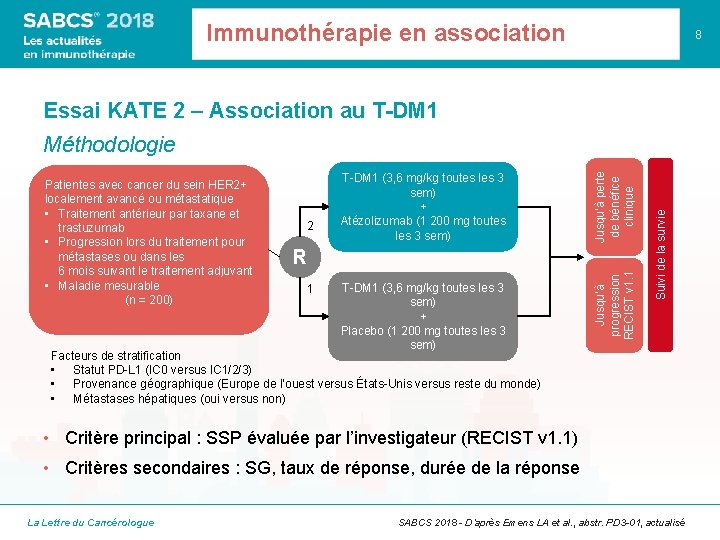 Immunothérapie en association 8 Essai KATE 2 – Association au T-DM 1 R 1