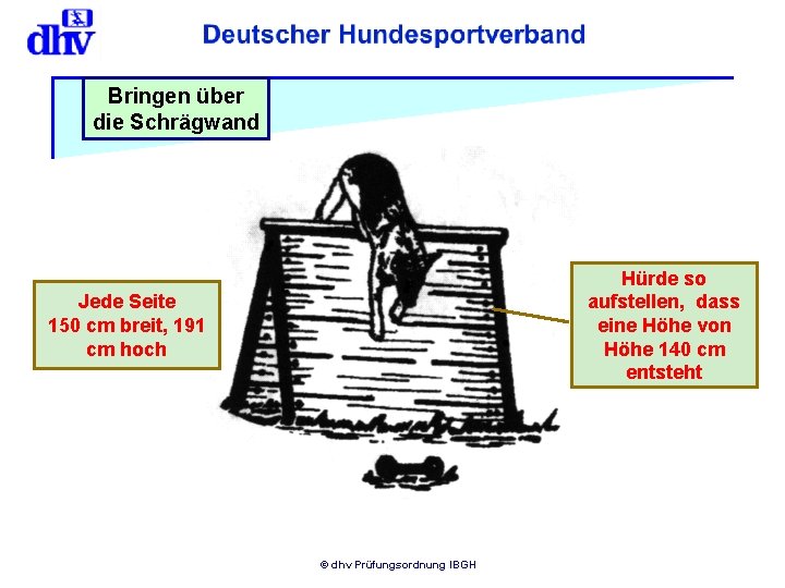 Bringen über die Schrägwand Hürde so aufstellen, dass eine Höhe von Höhe 140 cm