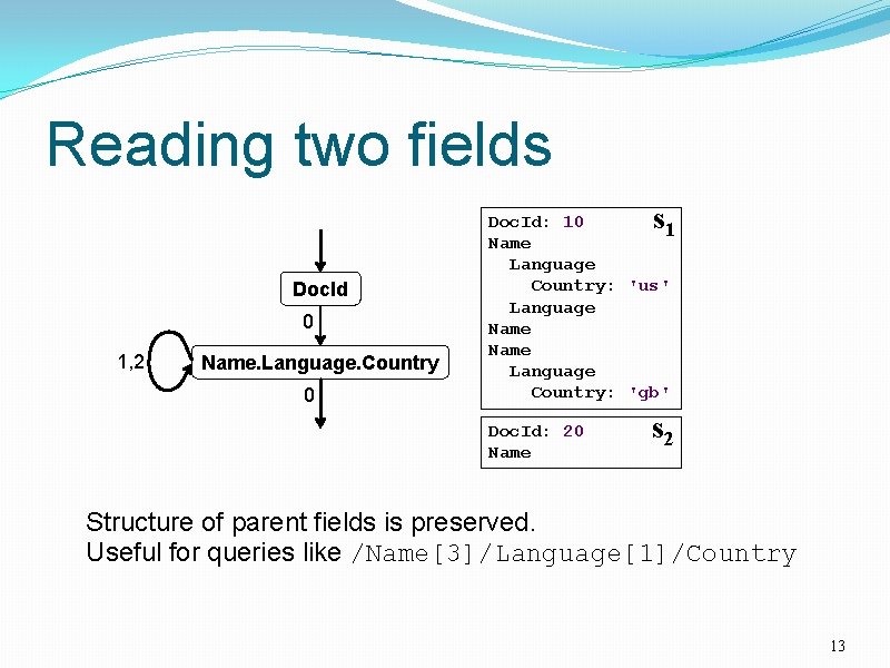 Reading two fields s Doc. Id 0 1, 2 Name. Language. Country 0 Doc.