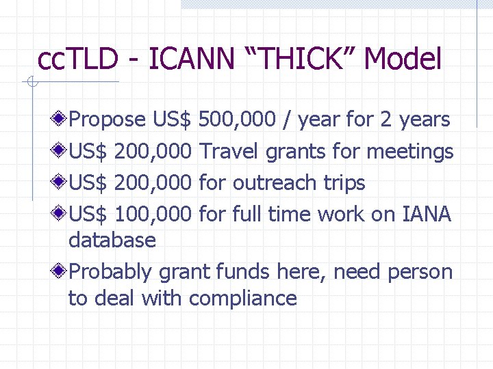 cc. TLD - ICANN “THICK” Model Propose US$ 500, 000 / year for 2
