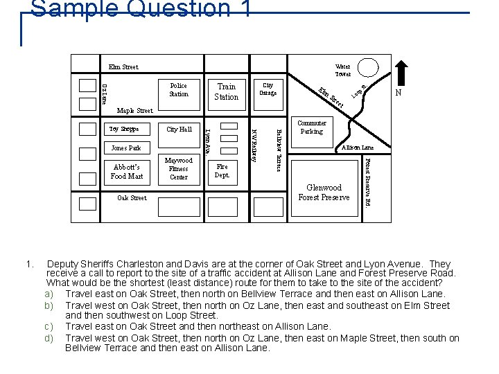 Sample Question 1 Water Tower Elm Street Oz Lane Police Station City Garage Train