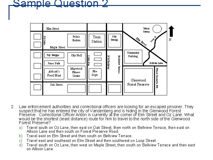 Sample Question 2 Water Tower El m ree Maple Street Oak Street 2. Maywood