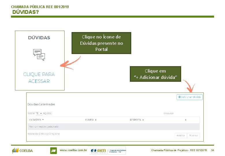 CHAMADA PÚBLICA REE 001/2019 DÚVIDAS? Clique no Ícone de Dúvidas presente no Portal Clique