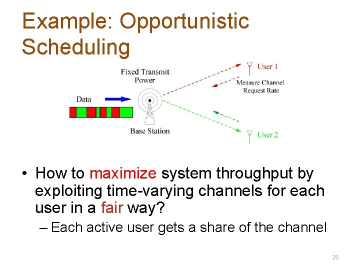 Example: Opportunistic Scheduling • How to maximize system throughput by exploiting time-varying channels for
