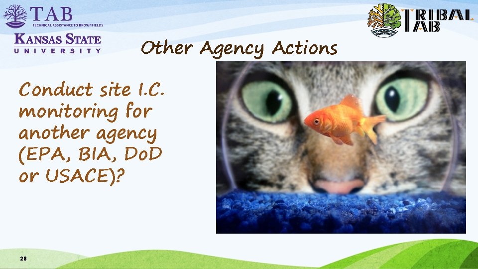 Other Agency Actions Conduct site I. C. monitoring for another agency (EPA, BIA, Do.