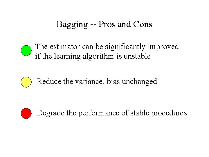 Bagging -- Pros and Cons The estimator can be significantly improved if the learning