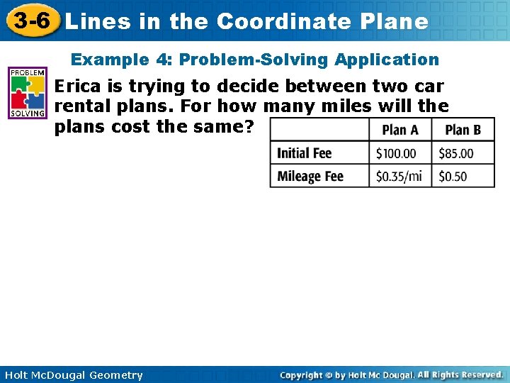 3 -6 Lines in the Coordinate Plane Example 4: Problem-Solving Application Erica is trying