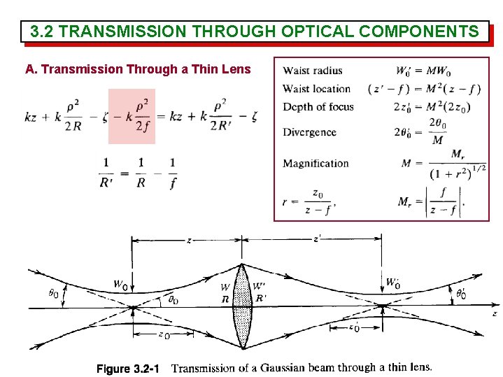 3. 2 TRANSMISSION THROUGH OPTICAL COMPONENTS A. Transmission Through a Thin Lens 