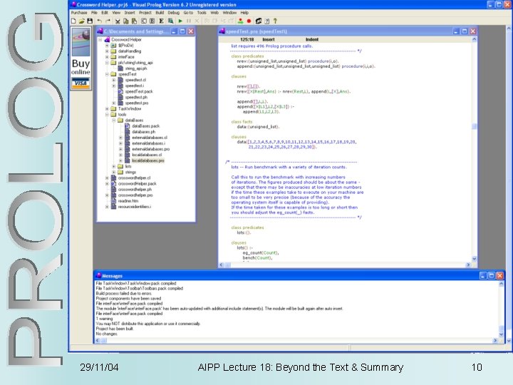 29/11/04 AIPP Lecture 18: Beyond the Text & Summary 10 