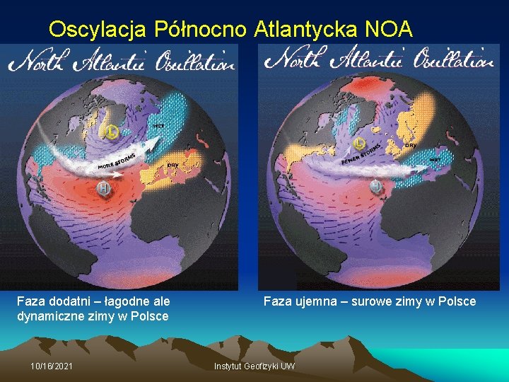 Oscylacja Północno Atlantycka NOA Faza dodatni – łagodne ale dynamiczne zimy w Polsce 10/16/2021