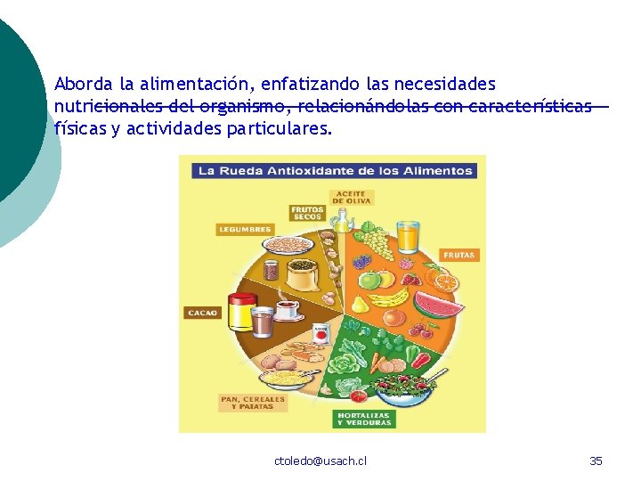 Aborda la alimentación, enfatizando las necesidades nutricionales del organismo, relacionándolas con características físicas y