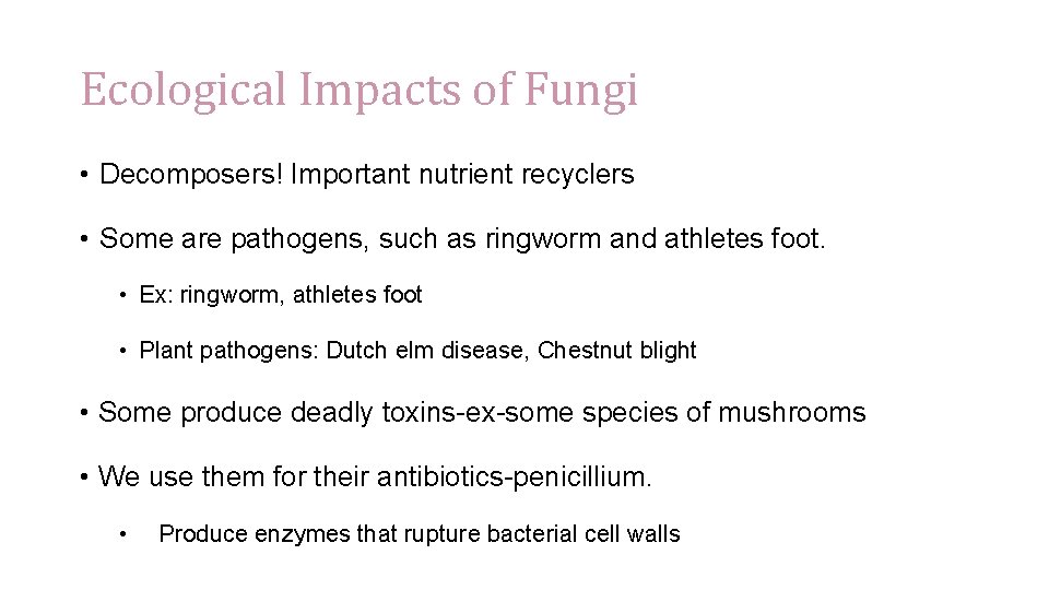 Ecological Impacts of Fungi • Decomposers! Important nutrient recyclers • Some are pathogens, such