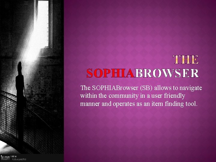 SOPHIABROWSER The SOPHIABrowser (SB) allows to navigate within the community in a user friendly