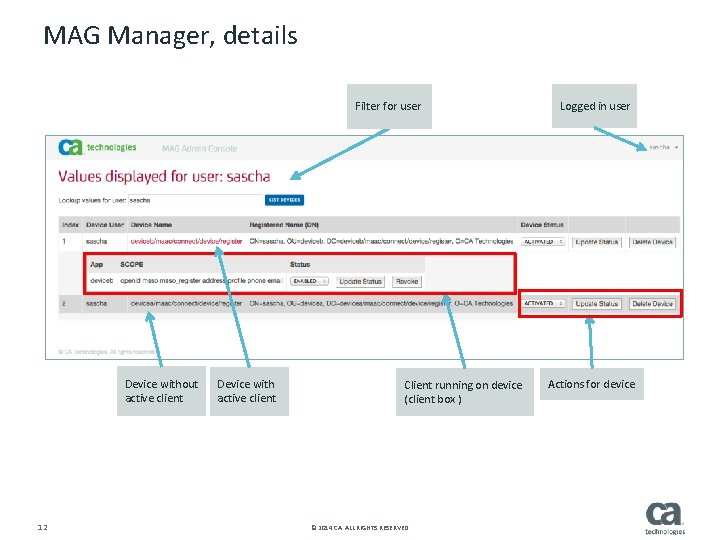 MAG Manager, details Filter for user Device without active client 12 Device with active
