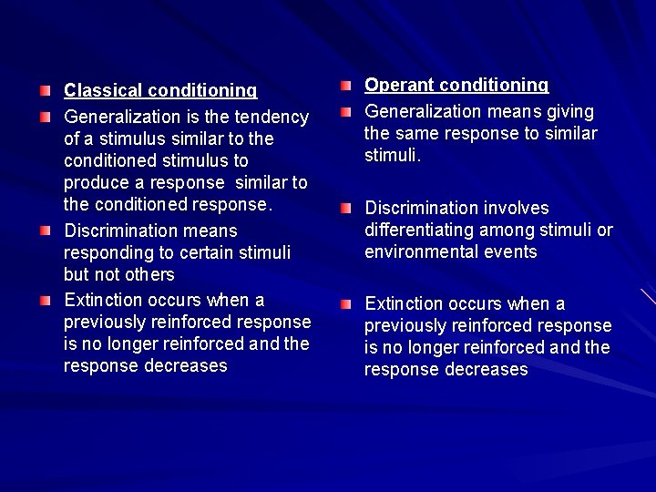 Classical conditioning Generalization is the tendency of a stimulus similar to the conditioned stimulus