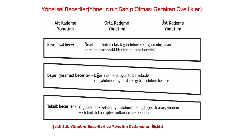 Yönetsel Beceriler(Yöneticinin Sahip Olması Gereken Özellikler) Şekil 1. 3. Yönetim Becerileri ve Yönetim Kademeleri