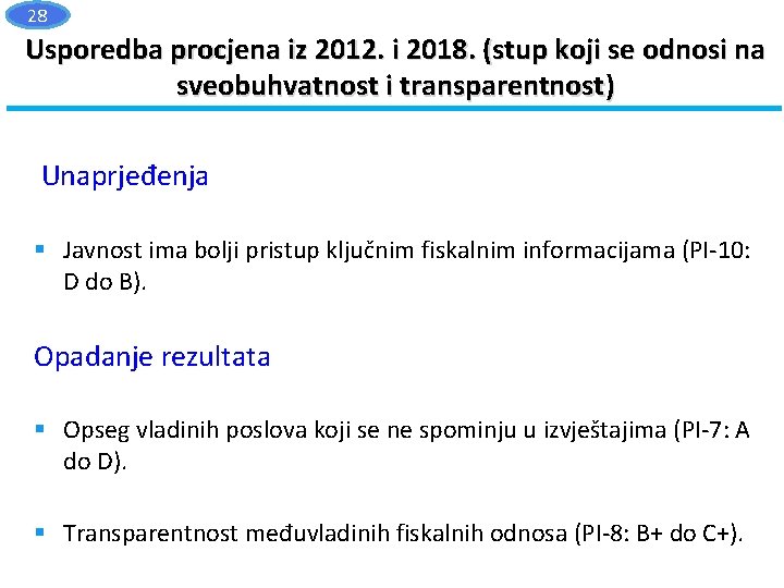 28 Usporedba procjena iz 2012. i 2018. (stup koji se odnosi na sveobuhvatnost i