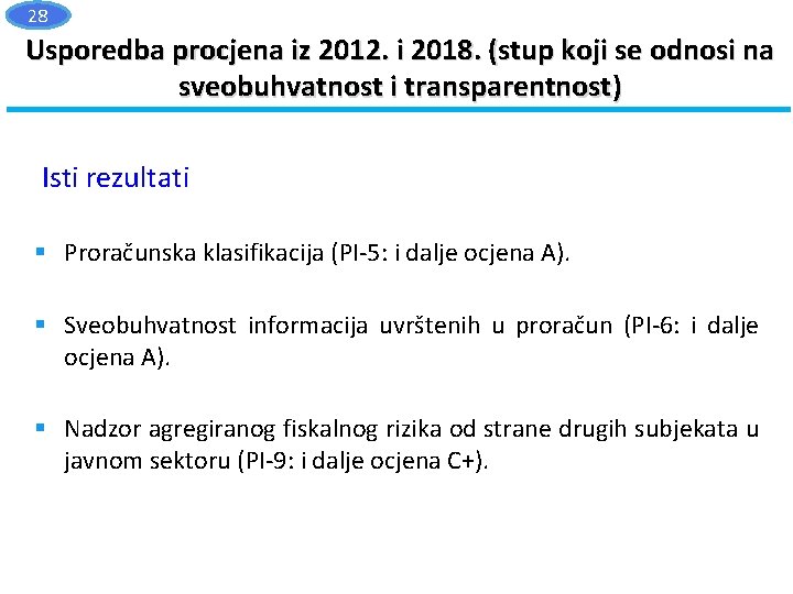 28 Usporedba procjena iz 2012. i 2018. (stup koji se odnosi na sveobuhvatnost i