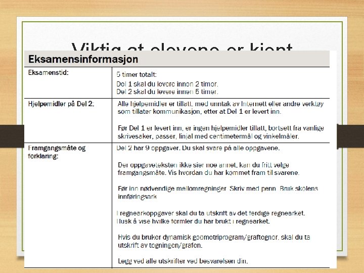 Viktig at elevene er kjent med s. 2 