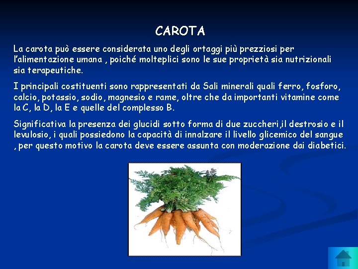 CAROTA La carota può essere considerata uno degli ortaggi più prezziosi per l’alimentazione umana