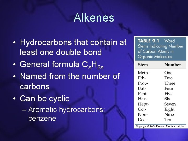 Alkenes • Hydrocarbons that contain at least one double bond • General formula Cn.