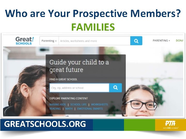 Who are Your Prospective Members? FAMILIES GREATSCHOOLS. ORG 