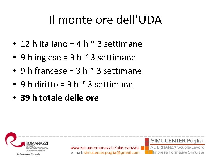 Il monte ore dell’UDA • • • 12 h italiano = 4 h *