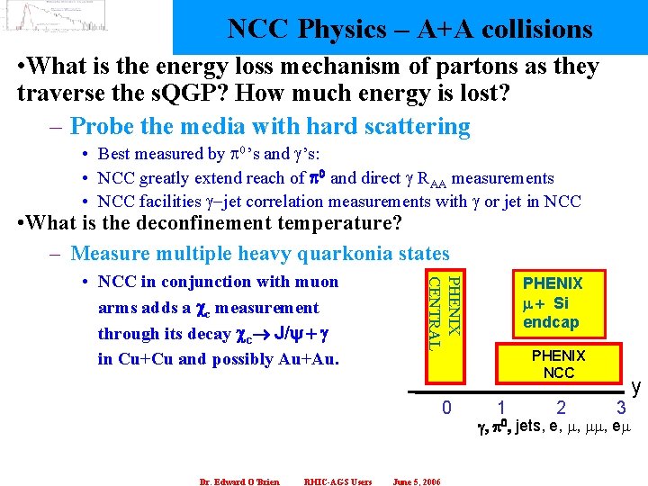 NCC Physics – A+A collisions • What is the energy loss mechanism of partons