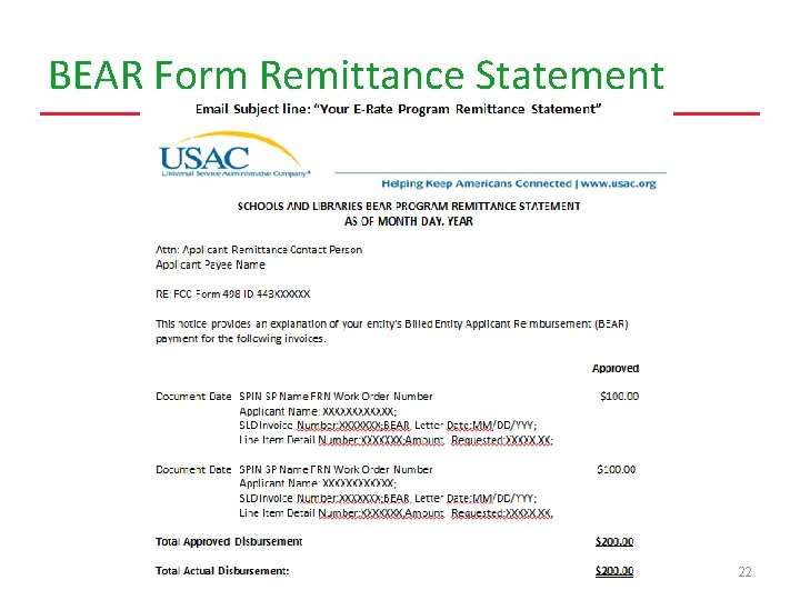 BEAR Form Remittance Statement 22 