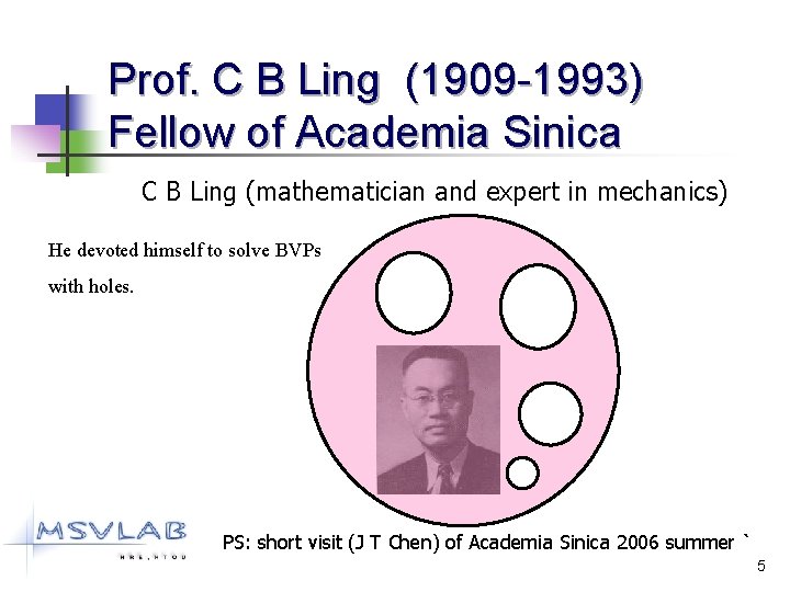 Prof. C B Ling (1909 -1993) Fellow of Academia Sinica C B Ling (mathematician