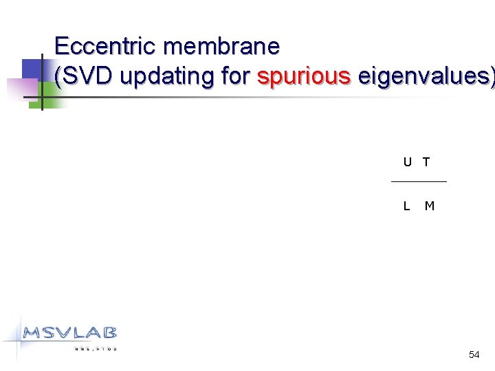 Eccentric membrane (SVD updating for spurious eigenvalues) U T L M 54 