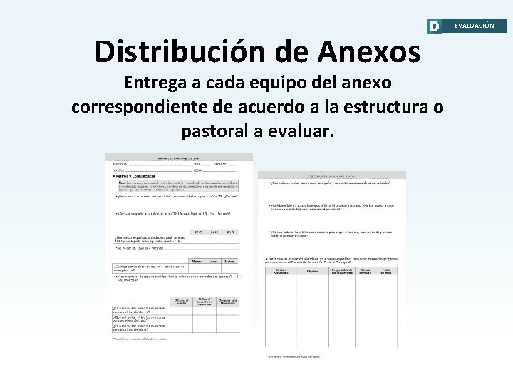 Distribución de Anexos Entrega a cada equipo del anexo correspondiente de acuerdo a la