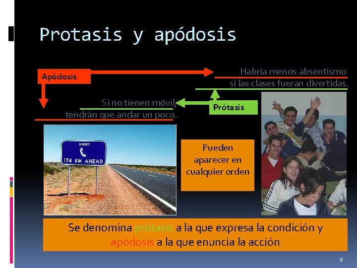 Protasis y apódosis Apódosis Si no tienen móvil, tendrán que andar un poco. Habría Protasis y apódosis Apódosis Si no tienen móvil, tendrán que andar un poco. Habría