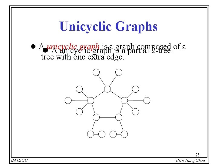 Unicyclic Graphs l A unicyclic graph is a graph composed of a l A