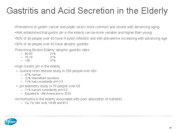 Gastritis and Acid Secretion in the Elderly • Prevalence of gastric cancer and peptic