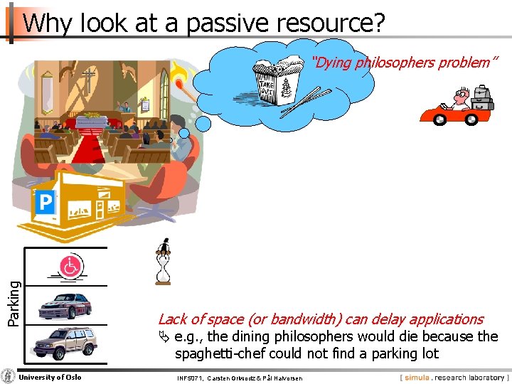 Why look at a passive resource? Parking “Dying philosophers problem” Lack of space (or