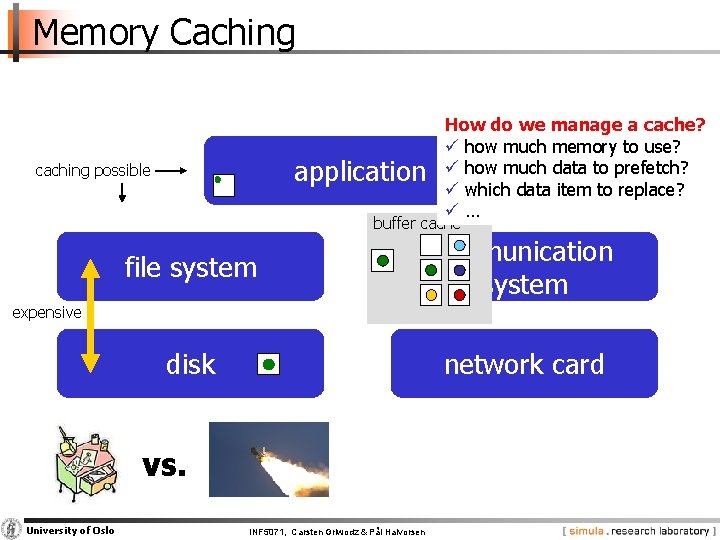 Memory Caching application caching possible How do we manage a cache? ü how much