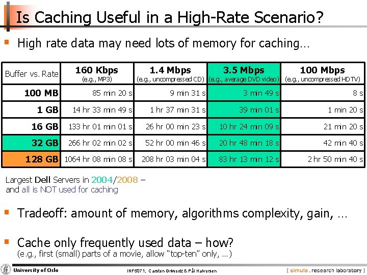 Is Caching Useful in a High Rate Scenario? § High rate data may need